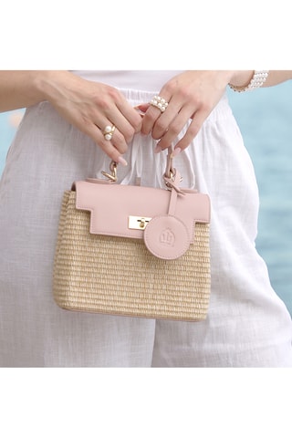 Sac à main en cuir - Beige et rose