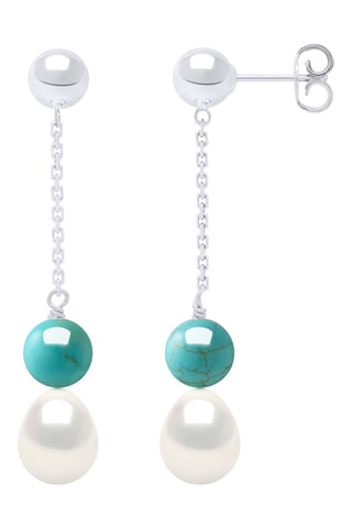 Boucles d’oreilles - Argent, perles de culture d’eau douce et turquoises