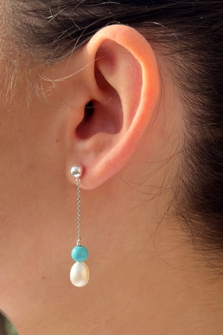 Boucles d’oreilles - Argent, perles de culture d’eau douce et turquoises