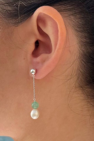 Boucles d’oreilles - Argent, perles de culture d’eau douce et  aventurines