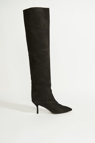 Botas acima do joelho em couro - Preto