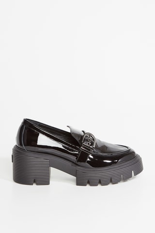 Mules de salto com plataforma em couro - Preto