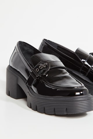 Mules de salto com plataforma em couro - Preto