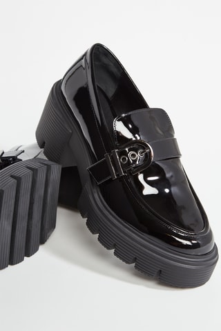 Mules de salto com plataforma em couro - Preto
