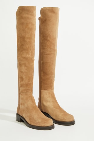 Botas acima do joelho em couro - Castanho claro