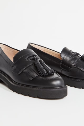 Mocassins com plataforma em couro - Preto