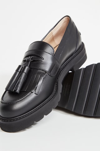 Mocassins com plataforma em couro - Preto