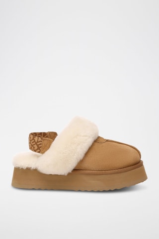 Pantufas forradas de nobuck com plataforma Wagtail - Camel