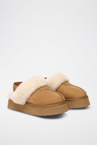 Pantufas forradas de nobuck com plataforma Wagtail - Camel