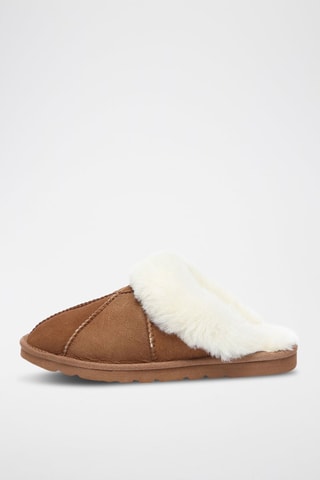 Pantufas forradas em couro de carneiro nobuck Magpie - Camel