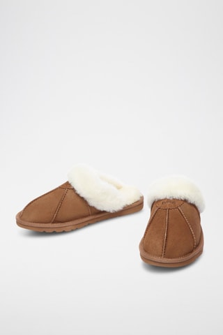 Pantufas forradas em couro de carneiro nobuck Magpie - Camel