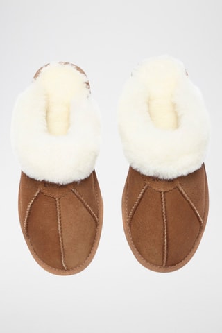 Pantufas forradas em couro de carneiro nobuck Magpie - Camel