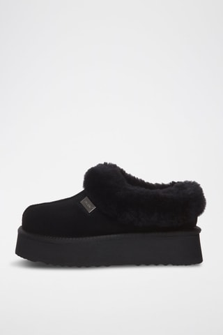 Chinelos de quarto forrados com plataforma em nobuck Topknot - Preto