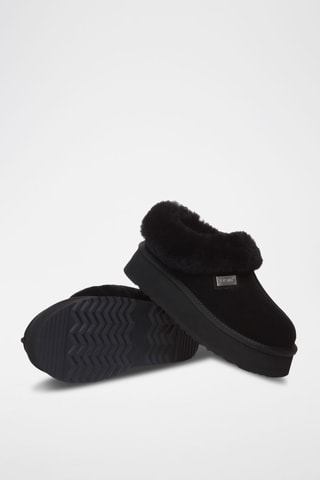 Chinelos de quarto forrados com plataforma em nobuck Topknot - Preto