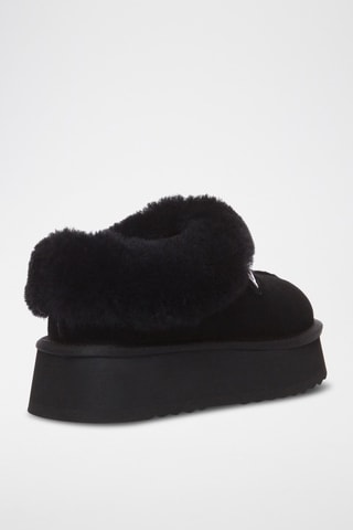 Chinelos de quarto forrados com plataforma em nobuck Topknot - Preto