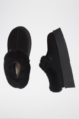 Chinelos de quarto forrados com plataforma em nobuck Topknot - Preto