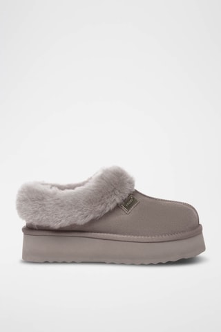 Chinelos de quarto forrados com plataforma em nobuck Topknot - Castanho