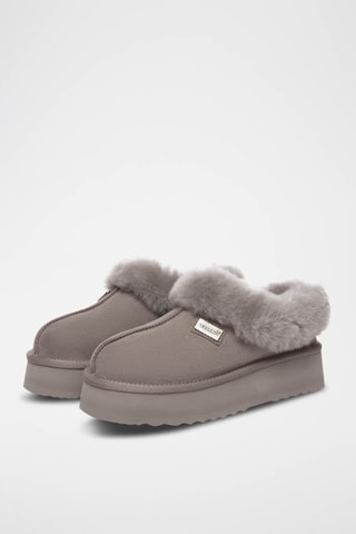 Chinelos de quarto forrados com plataforma em nobuck Topknot - Castanho