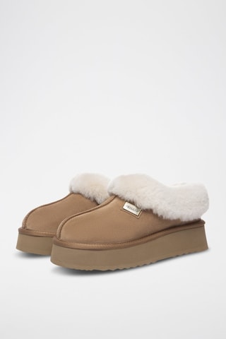 Chinelos de quarto forrados com plataforma em nobuck Topknot - Castanho-claro