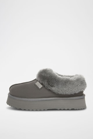 Chinelos de quarto forrados com plataforma em nobuck Topknot - Cinzento
