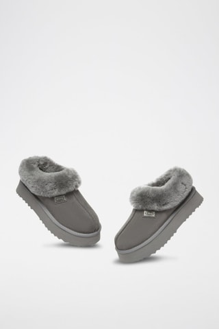 Chinelos de quarto forrados com plataforma em nobuck Topknot - Cinzento
