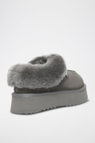 Chinelos de quarto forrados com plataforma em nobuck Topknot - Cinzento