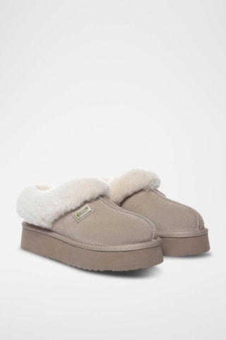 Chinelos de quarto forrados com plataforma em nobuck Topknot - Bege