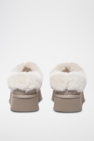 Chinelos de quarto forrados com plataforma em nobuck Topknot - Bege