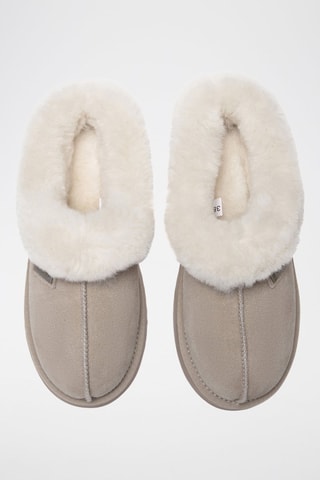 Chinelos de quarto forrados com plataforma em nobuck Topknot - Bege