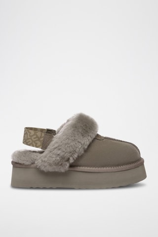Pantufas forradas com plataforma em nobuck Wagtail - Bege