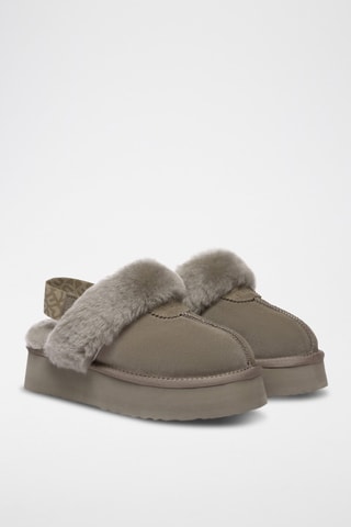Pantufas forradas com plataforma em nobuck Wagtail - Bege