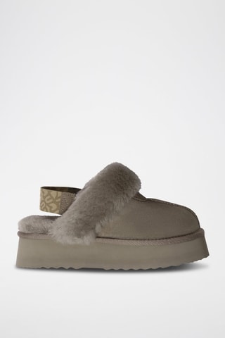 Pantufas forradas com plataforma em nobuck Wagtail - Bege