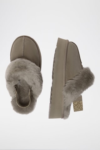 Pantufas forradas com plataforma em nobuck Wagtail - Bege