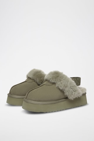 Pantufas forradas com plataforma em nobuck Wagtail - Cinzento