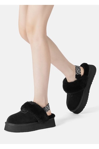 Pantufas forradas com plataforma em nobuck Fantail - Preto