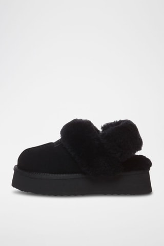 Pantufas forradas com plataforma em nobuck Fantail - Preto