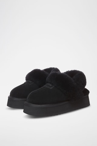 Pantufas forradas com plataforma em nobuck Fantail - Preto