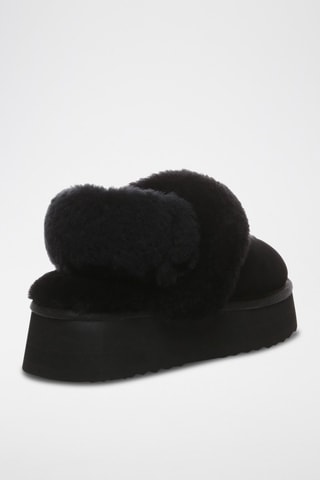 Pantufas forradas com plataforma em nobuck Fantail - Preto