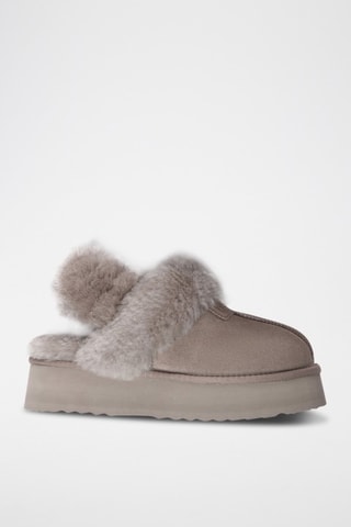 Pantufas forradas com plataforma em nobuck Fantail - Castanho
