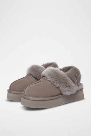 Pantufas forradas com plataforma em nobuck Fantail - Castanho
