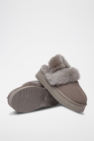Pantufas forradas com plataforma em nobuck Fantail - Castanho