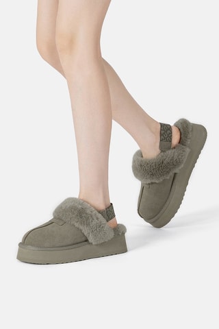 Pantufas forradas com plataforma em nobuck Fantail - Cinzento