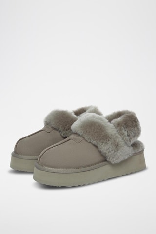 Pantufas forradas com plataforma em nobuck Fantail - Cinzento