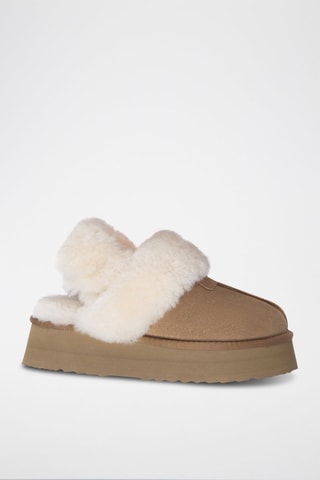 Pantufas forradas com plataforma em nobuck Fantail - Castanho-claro