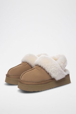 Pantufas forradas com plataforma em nobuck Fantail - Castanho-claro
