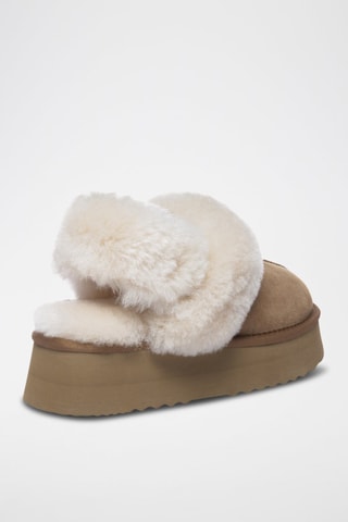 Pantufas forradas com plataforma em nobuck Fantail - Castanho-claro