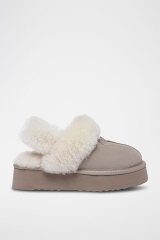 Pantufas forradas com plataforma em nobuck Fantail - Bege