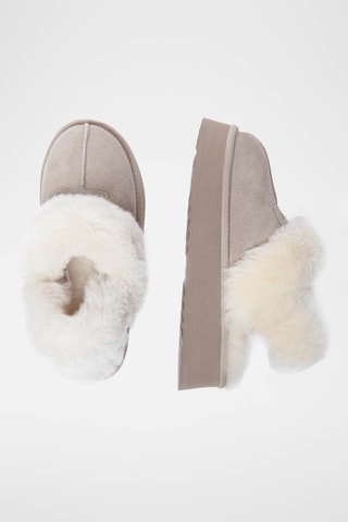 Pantufas forradas com plataforma em nobuck Fantail - Bege