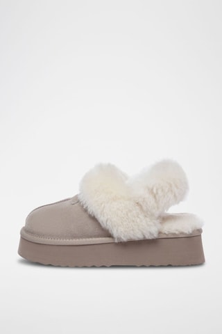 Pantufas forradas com plataforma em nobuck Fantail - Bege