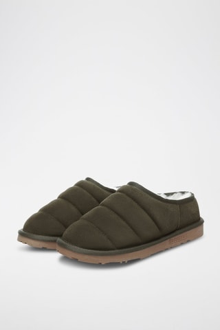 Chinelos de quarto forrados em nobuck Jaeger - Caqui